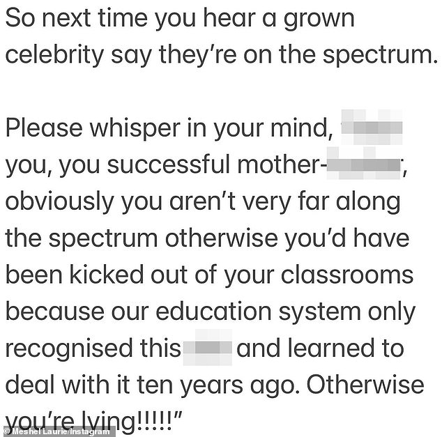 TEST SAYS: So next time you hear a brown celebrity say they’re on the spectrum.

Please whisper in your mind, **** you, you successful mother-******, obviously you aren’t very far along the spectrum otherwise you’d have been kicked out of your classrooms because our eduction system only recognised this **** and learned to deal with it ten years ago. Otherwise you’re lying!!!