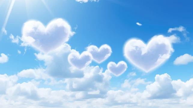 Love heart shaped clouds in a blue sky